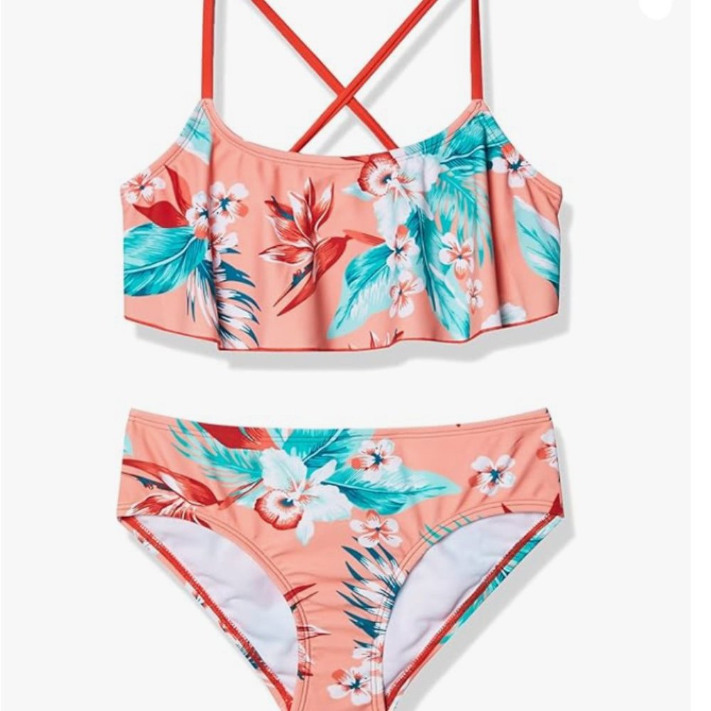 Kanu Surf Girls' Alania Flounce Bikini Beach Sport 2 Piece Swimsuit Size 12 2146